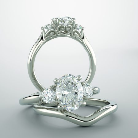 custom oval three stone diamond engagement ring, philadelphia, pa