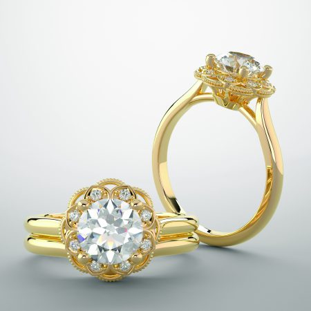 custom yellow gold halo diamond engagement ring, jeweler's row philadelphia pa